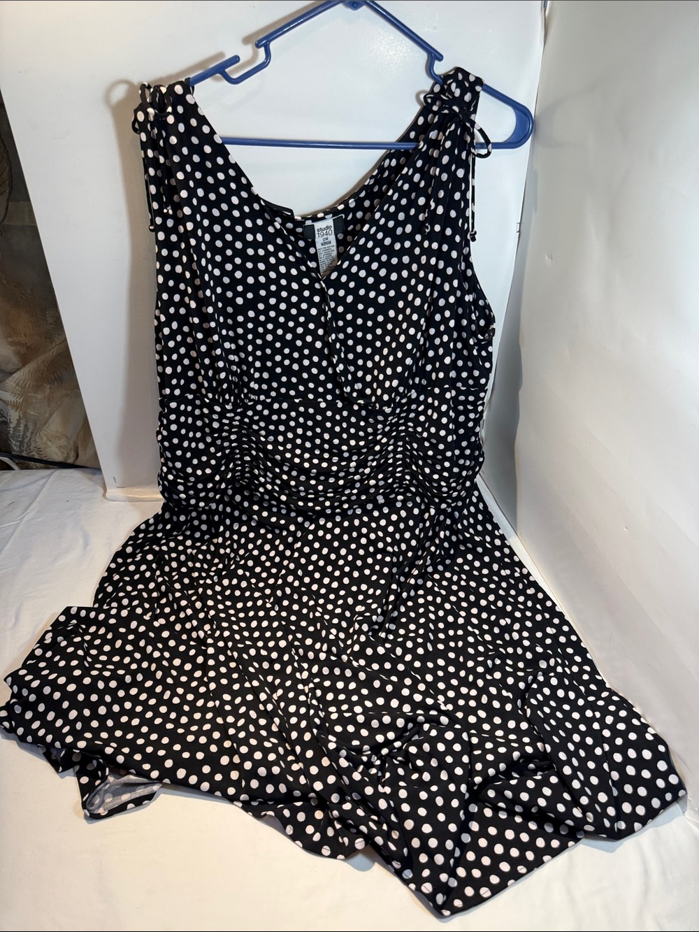 Black Polka Dot V-Neck Sleeveless Dress